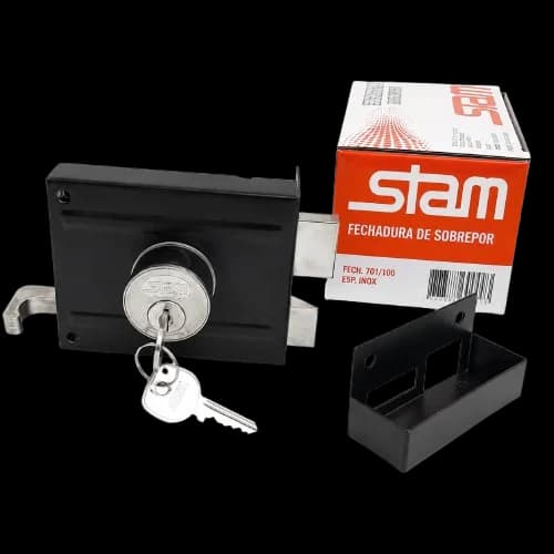 Fechadura Stam 701/100 Preto Fosco com Espelho Inox 50mm